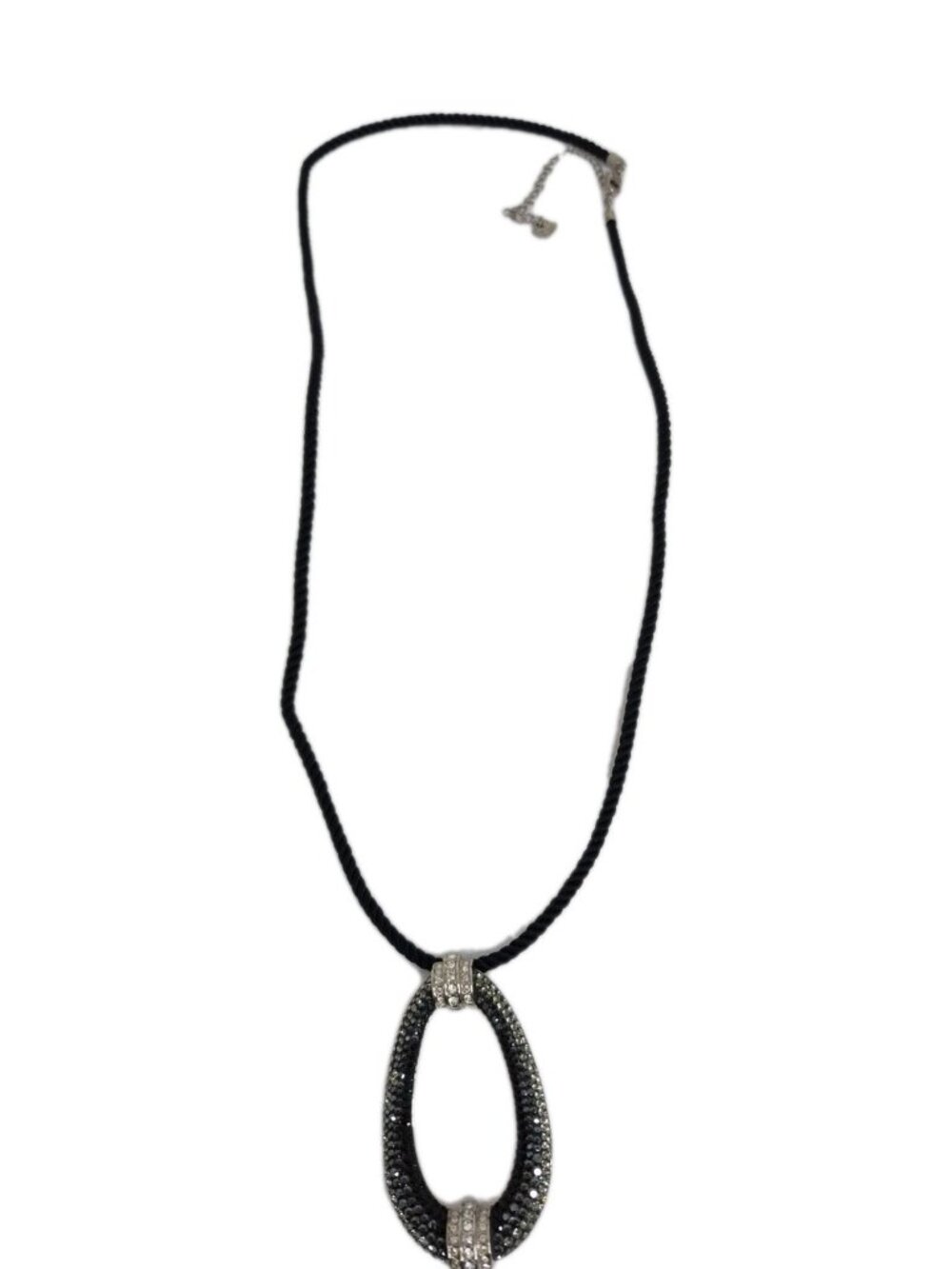 Swarovski Pave Crystal Big Pendant Gorgeous Corded Necklace 26" To 34" Extended